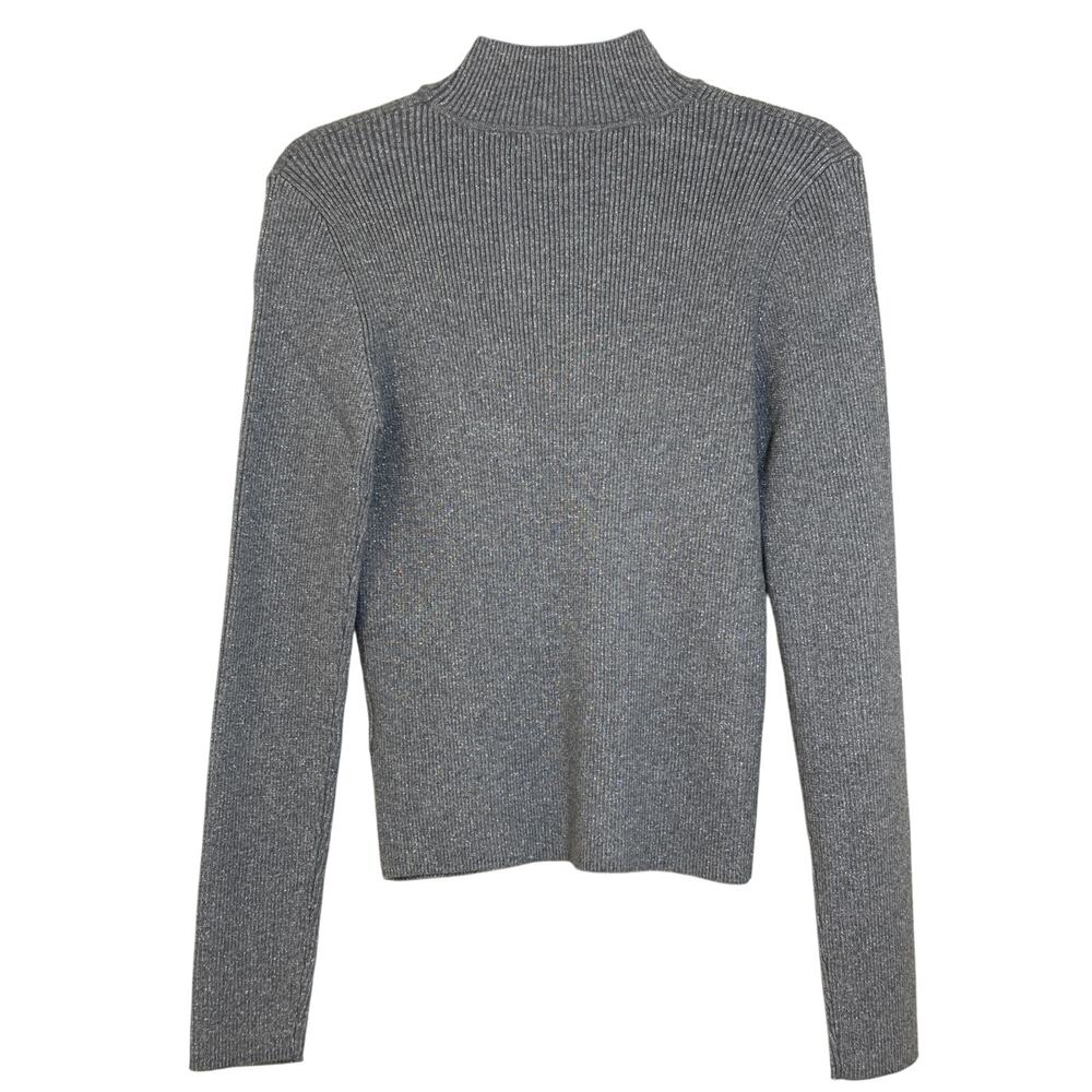 NWT Steve Madden, XL Silver And Gray Dressy Glittery Long Sleeve Turtleneck - Picture 2 of 6